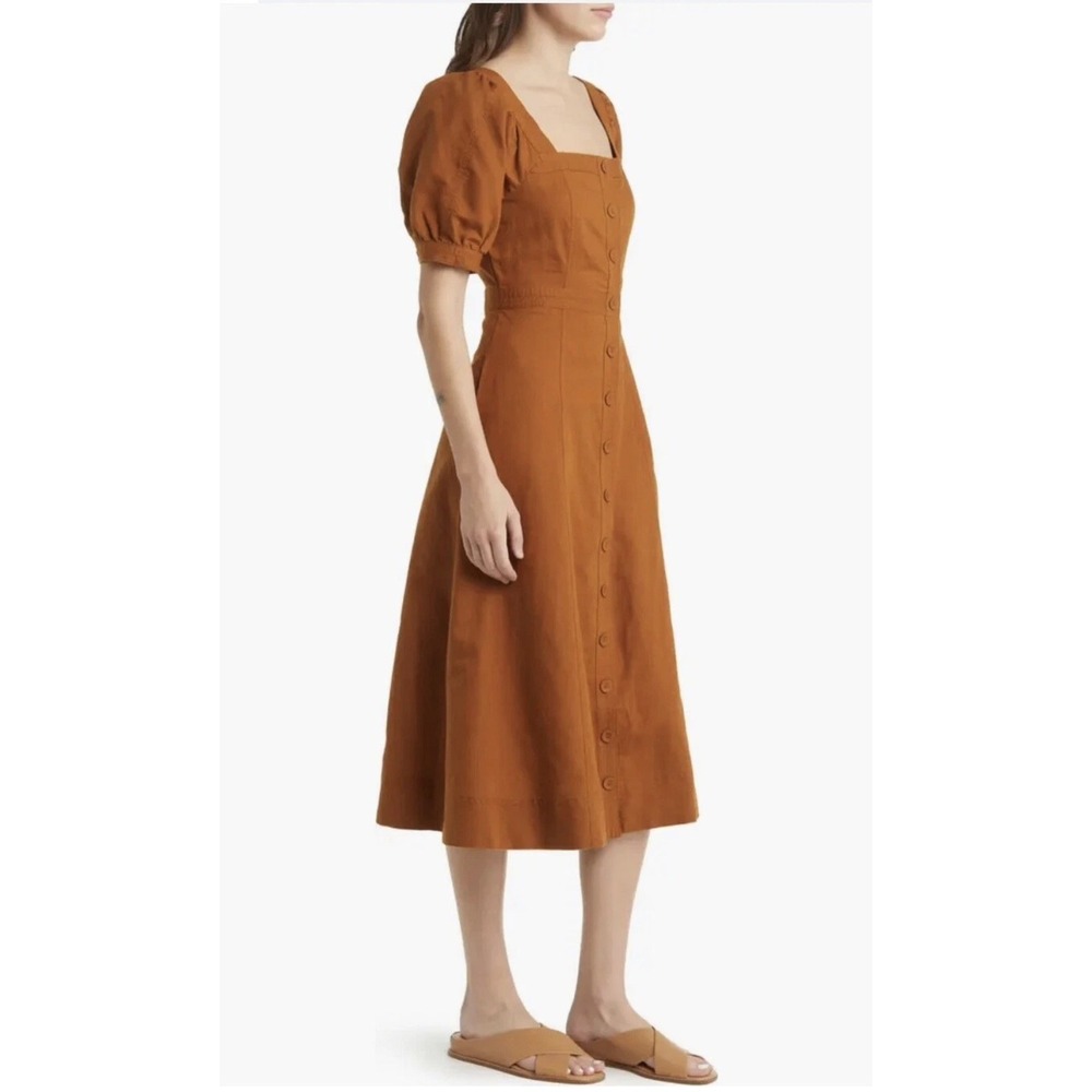 Madewell Layton Linen Midi Dress Light Fall  Orange Caramel Brown Womens 2